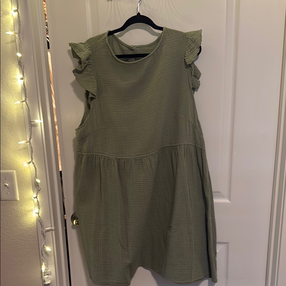 Olive Green Ruffle Sleeve Dress